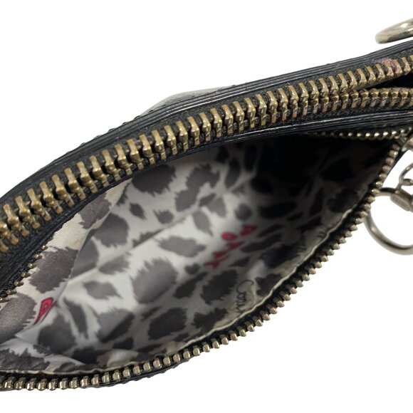 COACH Poppy Black Patent Leather Pleated Clutch Hand Bag Purse Cheetah Liner - Picture 12 of 13
